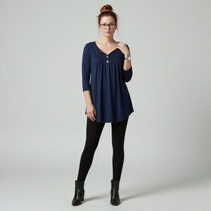 Thanth Teal 3/4 Length Sleeves High-Low Hem Relaxed Loose Fit Tunic Top NWT